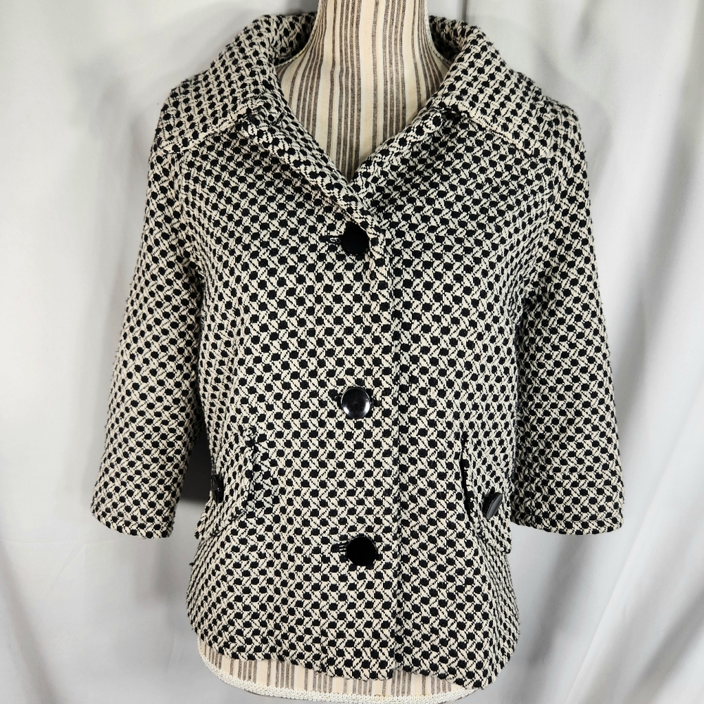 Spense Black & White Button Down 3/4 Sleeve Blazer Size Small